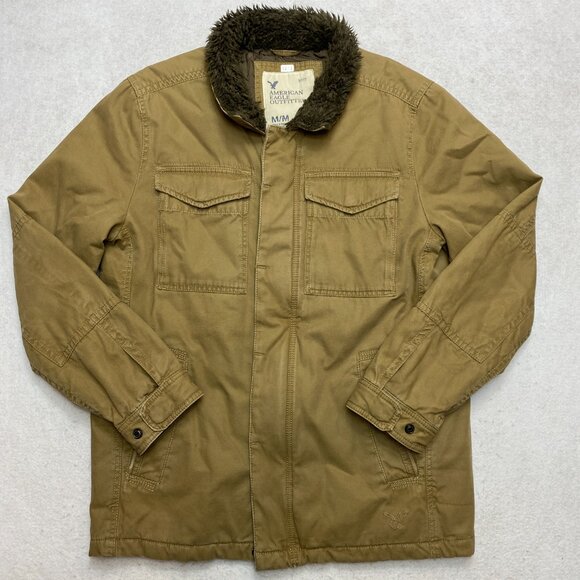 American Eagle Jacket Mens M Tan Parka Sherpa Collar Quilted Lined Chore - Picture 1 of 14